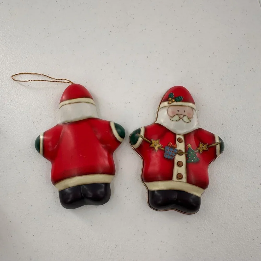 Snowman & Santa Christmas Ornaments Metal & Ceramic 5.5